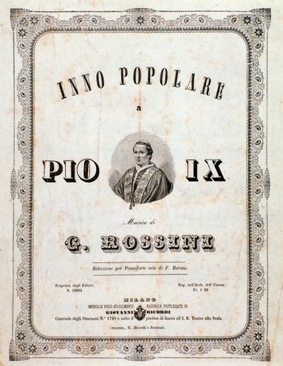Frontispiz der Partitur des Volksliedes für Pius IX. von Gioacchino Rossini von Unknown artist