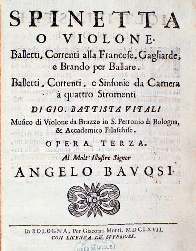 Frontispiz der Partitur von Balletti, correnti alla francese opus 3 von Giovanni Battista Vitali von Unknown artist