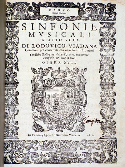 Frontispiz der Partitur von Sinfonie musicali von Ludovico Viadana von Unknown artist