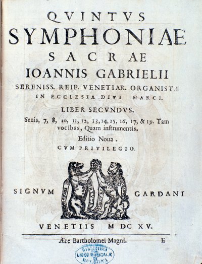 Frontispiz des zweiten Buches Sacrae symphoniae von Giovanni Gabrieli von Unknown artist
