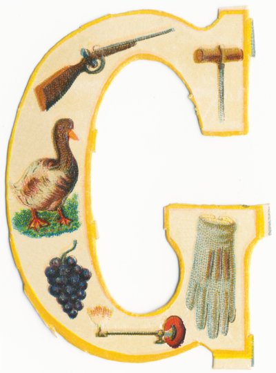 G: Gewehr, Bohrer, Gans, Traube, Gaslampe, Handschuh von Unknown artist