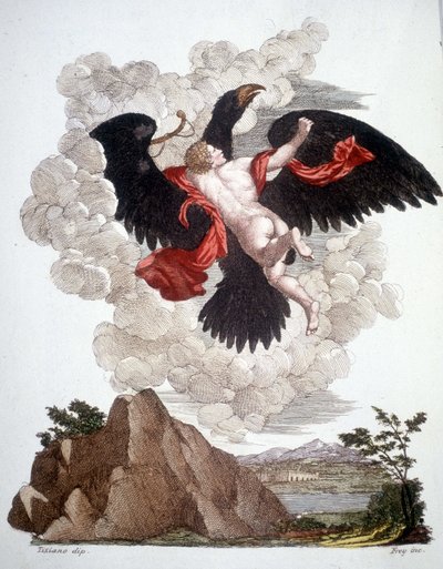 Ganymed entführt von Jupiter (Zeus) in Adlergestalt - Gravur von Unknown artist