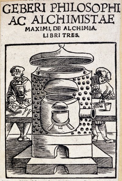Geberi Philosophi ac Alchimistae Titelblatt eines Alchemie-Deals. Geber (ca. 721-ca. 815), arabischer Alchemist von Unknown artist