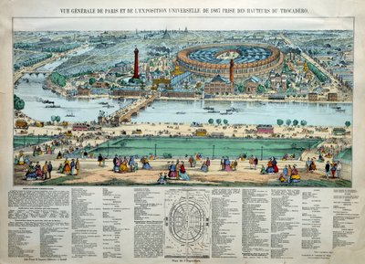 Gesamtansicht der Weltausstellung 1867 in Paris. Im Hintergrund: der Park der Militärschule des Champ de Mars. Gravur Paris, Musée Carnavalet von Unknown artist