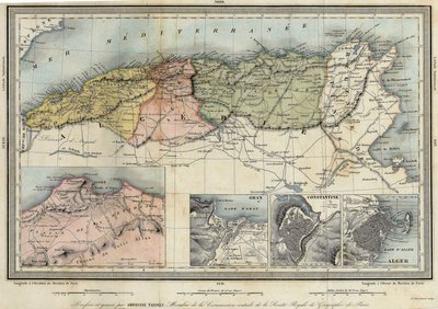 Geografische Karte von Algerien und Details der Provinzen Algier, Oran und Constantine, erstellt von Amboise Tardieu. von Unknown artist