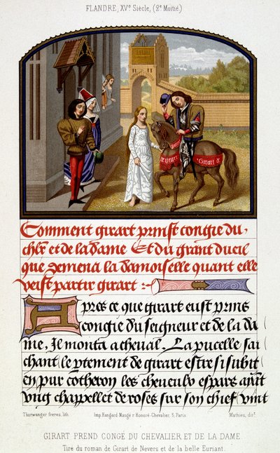 Girart verabschiedet sich vom Ritter und der Dame - Faksimile einer Beleuchtung des 15. Jahrhunderts von Unknown artist