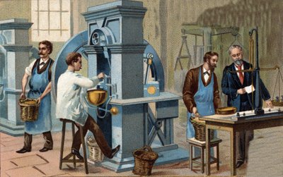 Goldabbau. Münzpräge- und Prüfwerkstatt. Chromolithographie des späten 19. Jahrhunderts. von Unknown artist