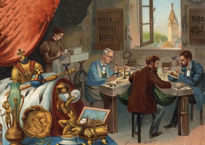 Goldschmiedewerkstatt: Schweißen und Ziselieren von Gold von Unknown artist