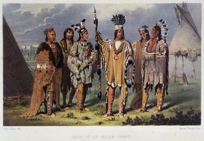 Gruppe von sechs Indianerhäuptlingen - in „Wanderings of an Artist among the Indians of North America“ von Paul Kane, Longmans & Roberts, London von Unknown artist