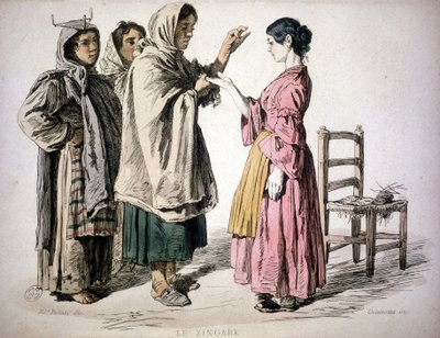 Zigeunerin liest aus der Hand - in „Sitten des Königreichs Neapel“ von De Bourcard von Unknown artist