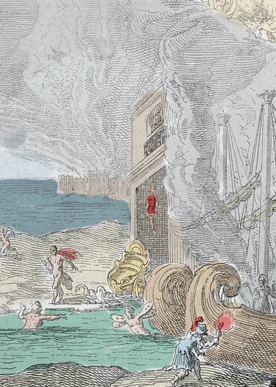 Gehängter Iphis von Anaxarete zurückgewiesen. (Detail) Illustration aus Buch XIV der „Metamorphosen“ von Ovid. Gravur 1637 von Unknown artist
