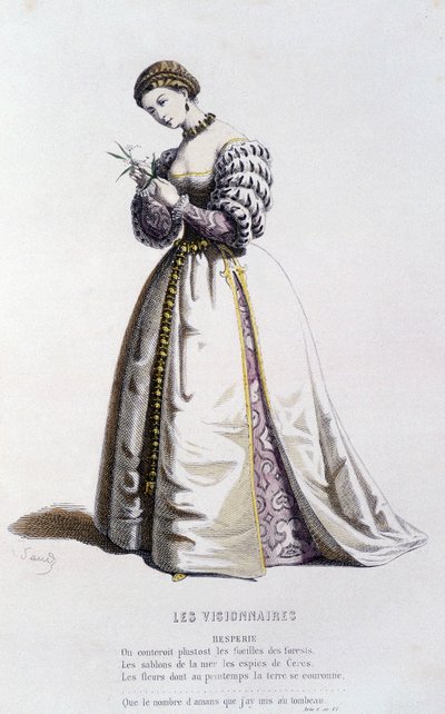 Hesperie in „Die Visionäre“ (von Jean Desmarets Saint Sorlin 1637), in „Das französische Theater im 16. und 17. Jahrhundert vor Molière“ von Edouard Fournier. von Unknown artist