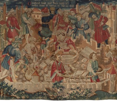 Geschichte von Saint Piat und Saint Eleuthère, Szene 5: Wie der heilige Piat die Kirche Unserer Lieben Frau gründete und die Taufbecken schuf von Unknown artist