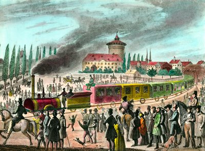Geschichte des öffentlichen Verkehrs: Eisenbahn zwischen Paris und Versailles. Gravur des 19. Jahrhunderts. Private Sammlung von Unknown artist