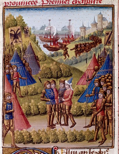 Wie die Römer die Provinzen ihres Reiches aufgeben. Miniatur aus „Römische Geschichte“ von Titus Livius von Unknown artist