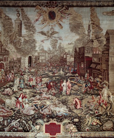 Ungarns Eroberung: Die Österreicher erobern Buda von den osmanischen Türken zurück (Detail eines Wandteppichs) von Unknown artist