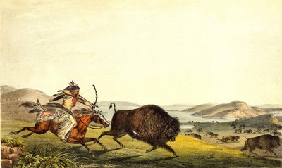 Bisonjagd in Nordamerika. 19. Jahrhundert. von Unknown artist
