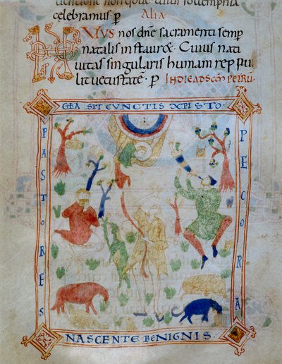 Illuminierte Seite mit Schafen und Hirten, Teil des Codex von Varmondo, ca. 1000 von Unknown