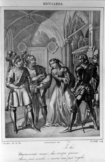 Illustration zu Akt III von „Ricciarda“ des italienischen Dichters und Dramatikers Ugo Foscolo (1778-1827) 19. Jahrhundert von Unknown artist