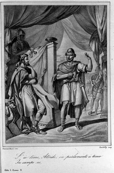 Illustration zu Szene 2 aus Akt I von „Ajax“ von Ugo Foscolo, 19. Jahrhundert von Unknown artist