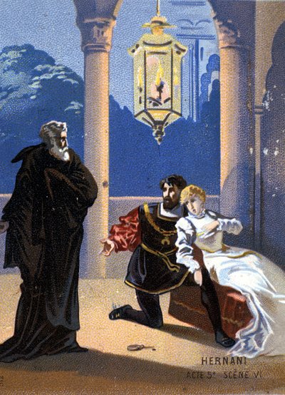Illustration von „Ernani“ von Giuseppe Verdi (1813 - 1901), Akt V, Szene 6, Oper uraufgeführt 1844 nach Victor Hugos Tragödie „Hernani“. Chromolithographie aus dem späten 19. Jahrhundert von Unknown artist