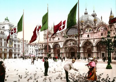 Illustration des Markusplatzes in Venedig. Photochrome aus dem späten 19. Jahrhundert. von Unknown artist