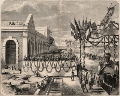 Einweihung der Eisenbahn von Toulouse nach Sete im Jahr 1857. Gravur in „Le Monde illustrious“ von 1857. Private Sammlung. von Unknown artist