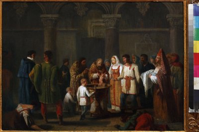 Kindstaufe, Anonym. Öl auf Leinwand, frühes 19. Jahrhundert, Staatliches Museum von A.S. Puschkin, Moskau von Unknown artist