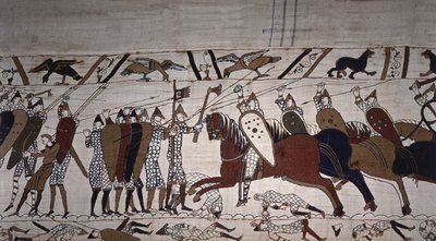 Intendant Wadard (zu Pferd) und die Männer der Truppe von Guillaume - Teppich von Bayeux, bekannt als Stickerei der Königin Mathilde von Unknown artist