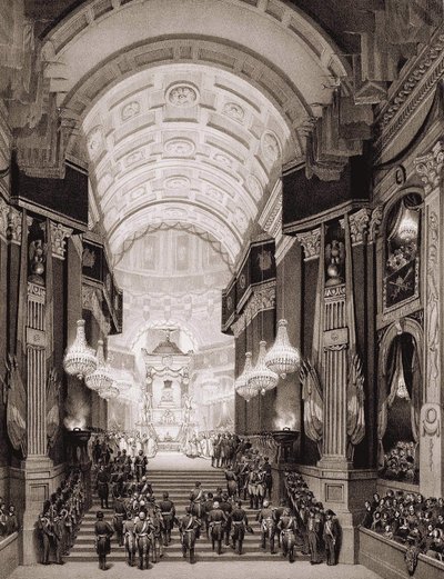Innenraum der Kirche der Invaliden während der religiösen Zeremonie am 15.12.1840. (Überführung der Asche von Napoleon I. zu den Invaliden) von Unknown artist