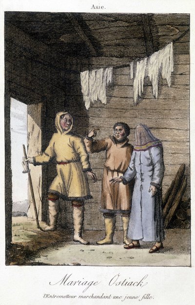 Vermittler feilscht um ein junges Mädchen für eine Hochzeit Ostiak (Khanty oder Khante) (Paleosibirischer Jägerstamm im Waldgebiet des mittleren Ob-Tals) von Unknown artist