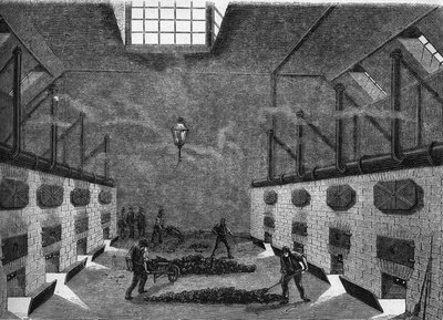 Innenansicht einer Gasfabrik. Gravur von 1860-1861. von Unknown artist