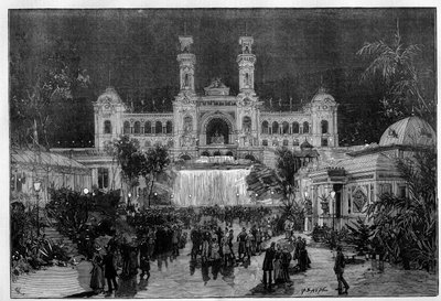 Internationale Ausstellung von Nizza: der Palast der Ausstellung beleuchtet mit elektrischem Licht. Gravur in "Le Monde Illustré" von Unknown artist