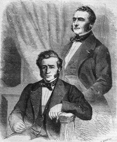 Isaac und Jacob Emile Pereire, französische Geschäftsleute, Gründer der Société de crédit mobilier (1852). von Unknown artist