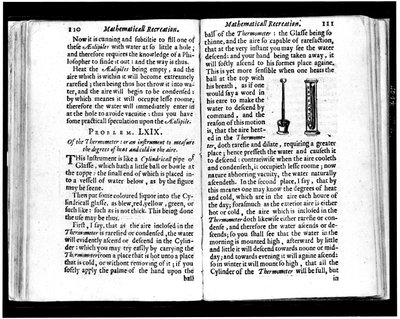 Italienische und niederländische Thermometer. Seiten aus „Mathematische Erholungen“ von Jean Leurechon (1591-1670) 1653 von Unknown artist