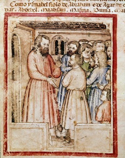 Jakob und seine zwölf Kinder Miniatur aus Codex 212 (oder Padovano Codice oder Bibel von Padua) 1390-1400 Rovigo, Accademia dei Concordi von Unknown artist