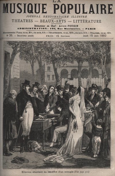 Jean Elleviou, französischer Sänger, Komiker und Librettist (1769-1842) singt 1801 zum Wohle eines Blinden auf den Champs-Elysées - Gravur in „La musique populaire“ illustriertes Wochenblatt - 1882 von Unknown artist