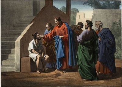 Jesus heilt den blind geborenen Mann. Anonyme Gravur aus der Mitte des 19. Jahrhunderts von Unknown artist