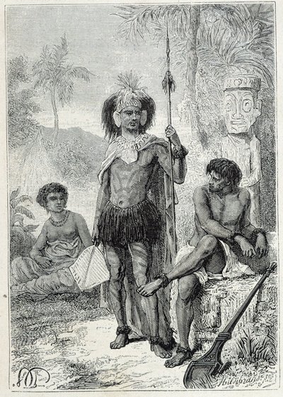 Reise von Kapitän James Cook (1728-1779): Eingeborene der Marquesas-Inseln - Illustration aus „Die großen Seefahrer des 18. Jahrhunderts“ von Unknown artist