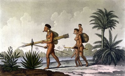 Kerengnatnuck, Häuptling der Botocudos, und seine Familie (Brasilien) - in „Das alte und moderne Kostüm“ von Ferrario, hrsg. Mailand von Unknown artist