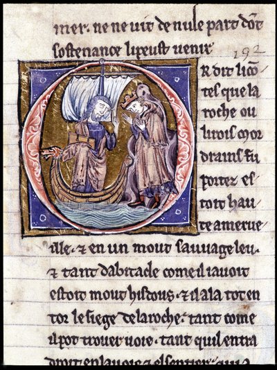 König Modreius. Manuskript: Eroberung des Heiligen Grals, geschrieben 717 Jahre nach der Passion unseres Herrn. Bibliothèque municipale de Rennes, ms. 255 (Sammlung von Romanen der Tafelrunde); Paris von Unknown artist
