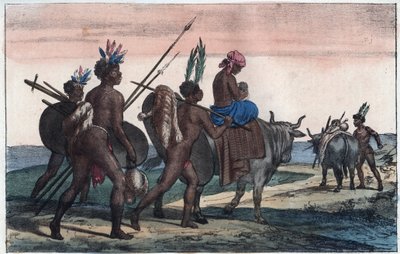 Korah-Hottentotten vom Kap auf dem Weg - Gravur aus „Usi e Costumi di Tutti i Popoli dell