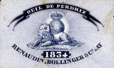 Etikett „Auge des Rebhuhns - Renaudin, Bollinger & Cie in AY - 1834“ von Unknown artist