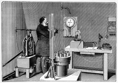 Labor im Westpfeiler des Eiffelturms - Gravur von Unknown artist