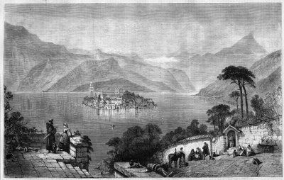Der Ortasee (Lago Cusio) mit der Insel San Giulio in der Provinz Novara, Italien. Gravur von 1865 von Unknown artist