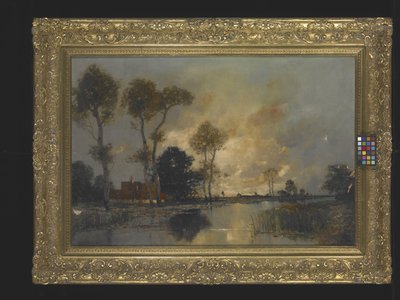 Landschaft mit Hütte und Bach von Unknown artist