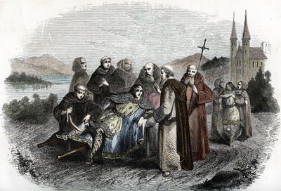 Legende der Enervierten von Jumièges: Die beiden Söhne des Merowingerkönigs Clovis II, bestraft für den Aufstand gegen ihren Vater, werden von den Mönchen der Abtei von Jumièges, in der Nähe von Rouen, aufgenommen von Unknown artist
