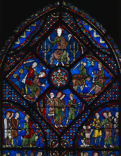 Leben des heiligen Jakobus des Älteren, oberer Teil des Fensters, Glasmalerei (12. Jahrhundert), Kathedrale von Chartres (Unesco-Welterbeliste) von Unknown artist