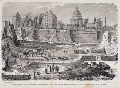 Lage des gallo-römischen Zirkus aus dem 3. Jahrhundert vor der christlichen Ära, entdeckt 1870, während der Bohrung der Rue Monge von Unknown artist
