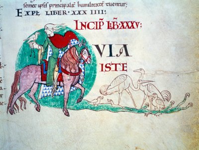 Herr bei der Falkenjagd. Miniatur des Mittelalters. Manuskript „Moralia in Job“ aus der Abtei Citeaux für Papst Gregor I von Unknown artist